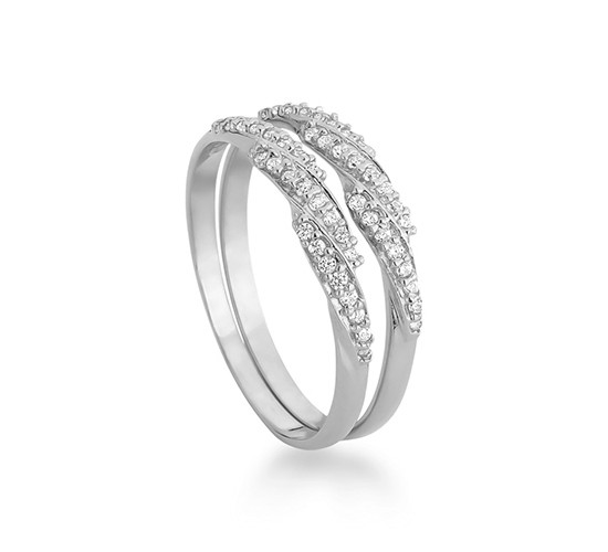 Anel aparador 3 fios diagonal zirconia cristal, prata. 341015