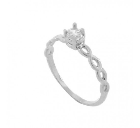 Anel solitario zirconia 3,5mm cristal lateral infinito, prata. 341066