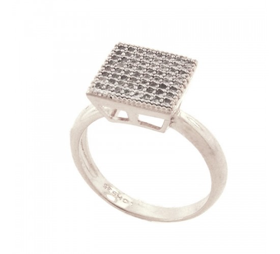 Anel chuveiro quadrado maior zirconia cristal, prata. 341069