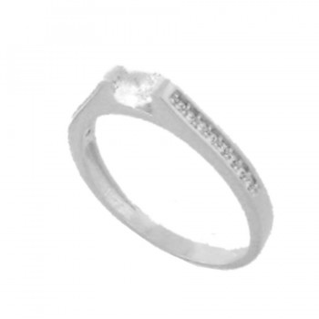 Anel solitario zirconia cristal 3,5mm nas laterais, prata. 341111