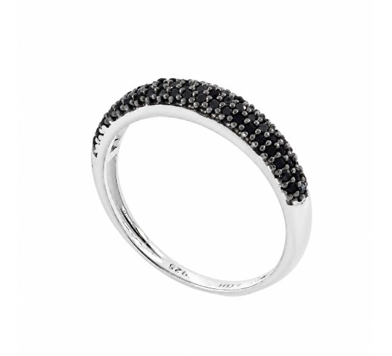 Anel meia alianca pave zirconia negra, prata. 341114