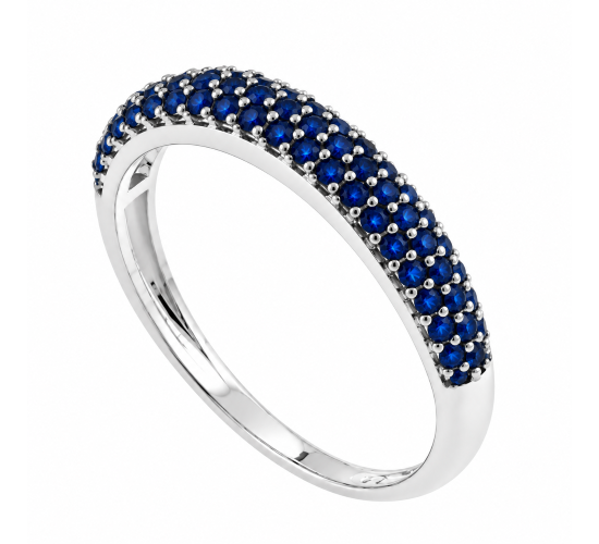 Anel meia alianca pave zirconia azul, prata. 341115