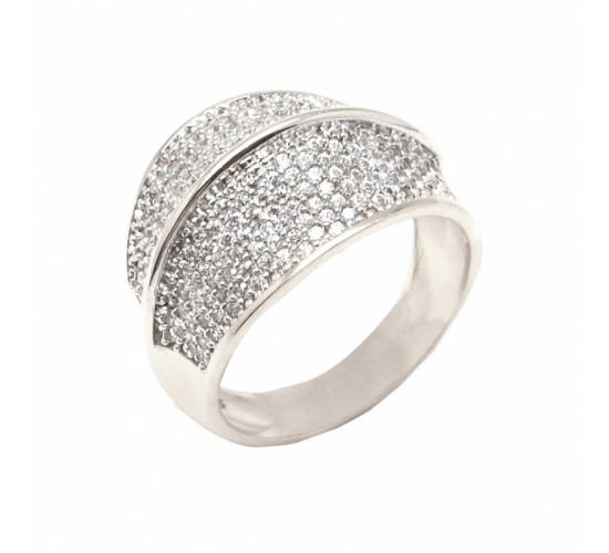 Anel abaulado zirconia cristal com filete liso no centro, prata. 341136