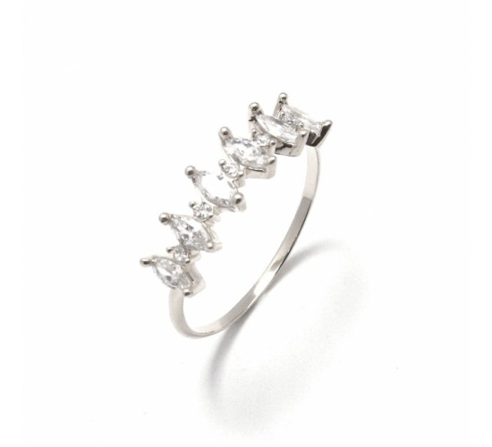 Anel meia alianca navete cristal, prata. 341146