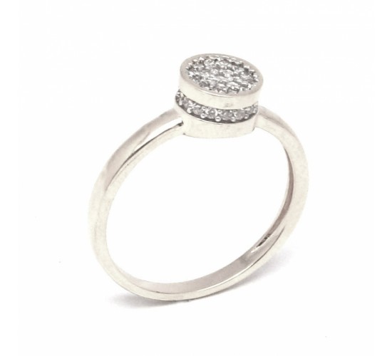 Anel chuveiro redondo pequeno zirconia cristal em cima e em volta, prata. 341148