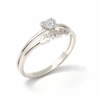 Anel 2 fios amor com coracao zirconia cristal, prata. 341167