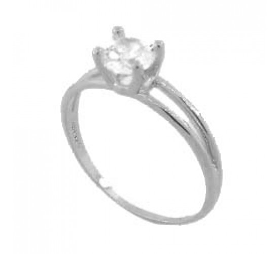 Anel solitario 6mm dois aros zirconia cristal, prata. 341168