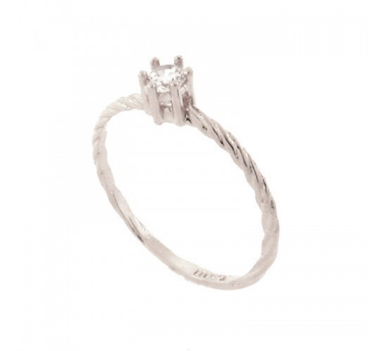 Anel solitario zirconia cristal 3,5mm aro torcido, prata. 341170