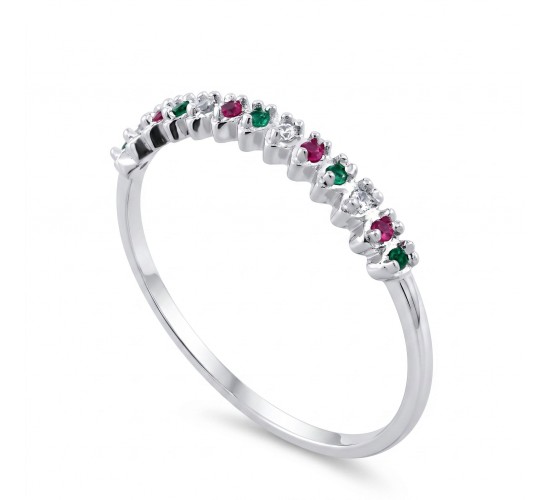 Anel gotinha zirconia verde, vermelha e cristal, prata. 341179