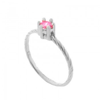 Anel solitario zirconia rosa 3,5mm aro torcido, prata. 341186