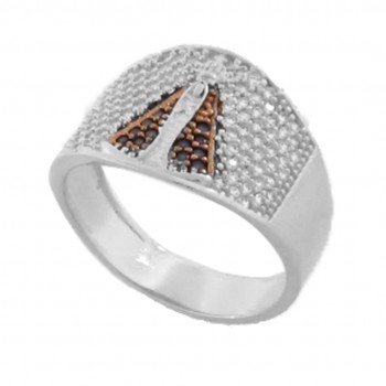 Anel zirconia cristal com Nossa Senhora Aparecida, manto zirconia azul, Prata. 341215