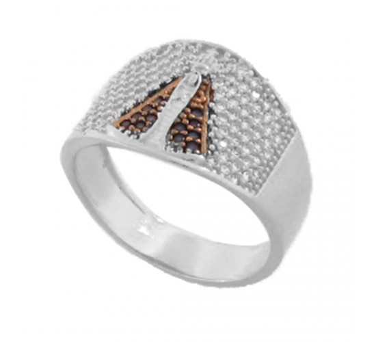 Anel zirconia cristal com Nossa Senhora Aparecida, manto zirconia azul, Prata. 341215
