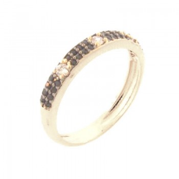 Anel meia alianca zirconia negra com 4 zirconias cristal, Prata. 341225