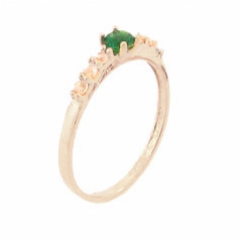 Anel solitario 4mm verde zirconia cristal 2mm nas laterais, prata. 341337