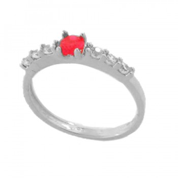 Anel solitario 4mm vermelho zirconia cristal 2mm nas laterais. 341338