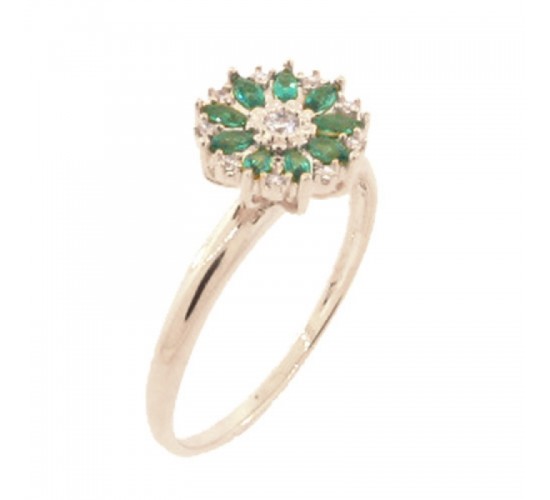 Anel flor navete verde paraiba com miolo zirconia cristal, Prata. 341341