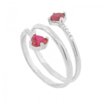 Anel espiral zirconia cristal com coracao zirconia vermelho nas pontas, prata. 341359
