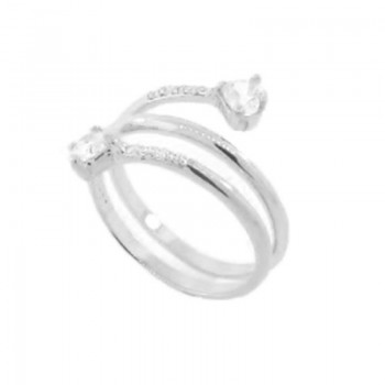 Anel espiral zirconia cristal e coracao cristal nas pontas, prata. 341360