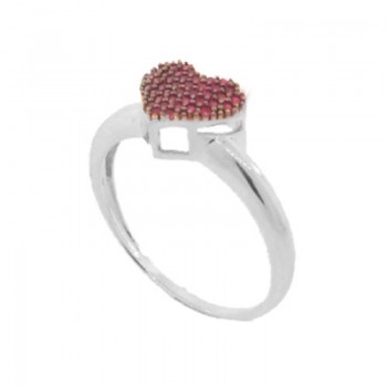 Anel chuveiro coracao zirconia vermelha, prata. 341364