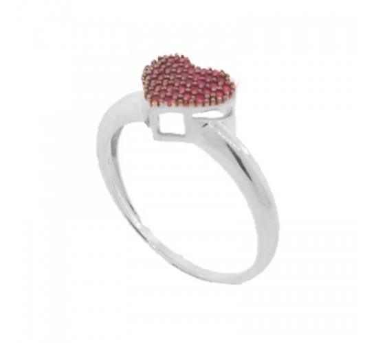 Anel chuveiro coracao zirconia vermelha, prata. 341364