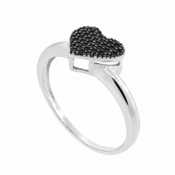 Anel chuveiro coracao zirconia negra, prata. 341365