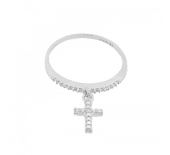 Anel aro zirconia cristal com cruz pendurada zirconia cristal, prata. 341366