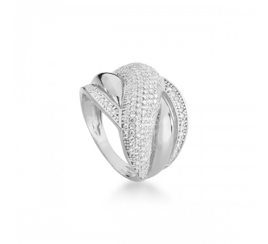 Anel Movimento liso e zirconia branca, prata. 341377