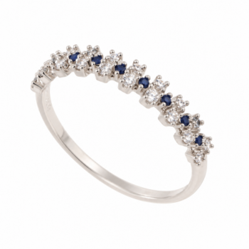 Anel meia alianca zirconia cristal e azul, prata. 341445 Anel meia alianca zirconia cristal e azul, prata. 341445