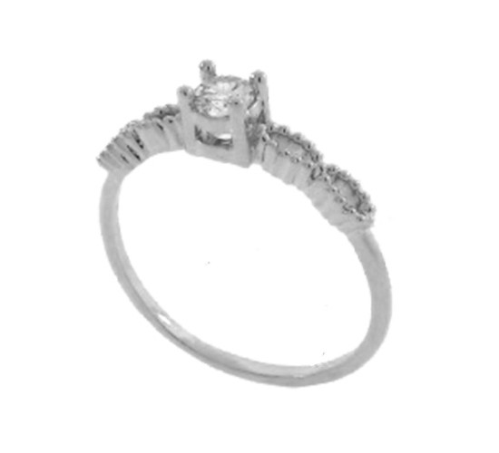 Anel solitario zirconia cristal 3,5mm zirconia cristal nas laterais, prata. 341450
