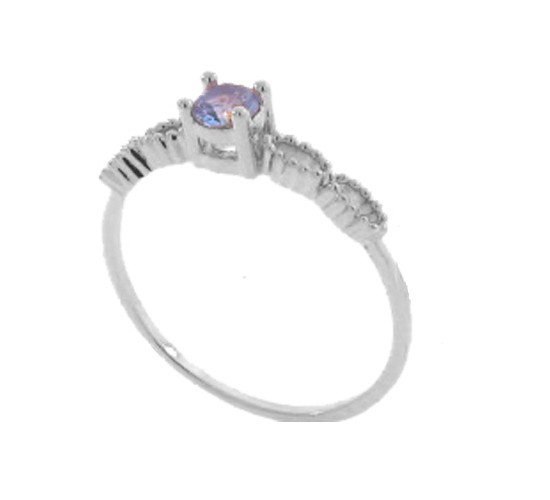 Anel solitario zirconia azul claro 3,5mm zirconia cristal nas laterais, prata. 341452