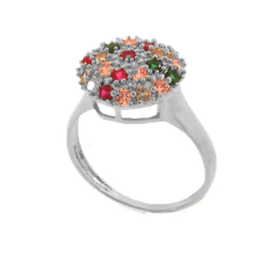 Anel chuveiro redondo grande zirconia colorida, prata. 341464