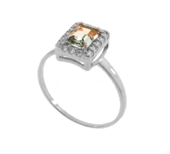 Anel retangular pedra maior azul agua marinha com zirconia cristal em volta, Prata. 341468