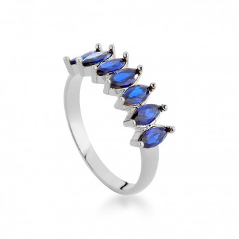 Anel navete azul safira, prata.341475