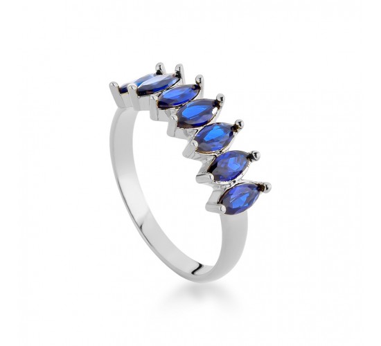 Anel navete azul safira, prata.341475