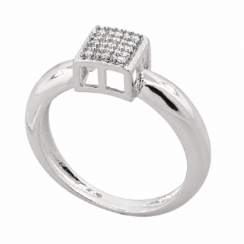 Anel chuveiro quadrado zirconia cristal, prata. 341487