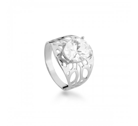 Anel rendando pedra oval maior cristal, prata. 341489
