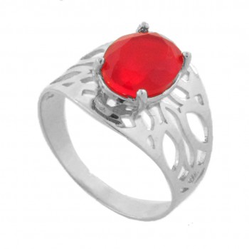 Anel rendando pedra oval maior vermelho rubi, prata. 3414899