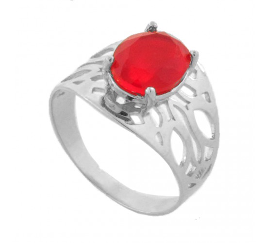 Anel rendando pedra oval maior vermelho rubi, prata. 3414899