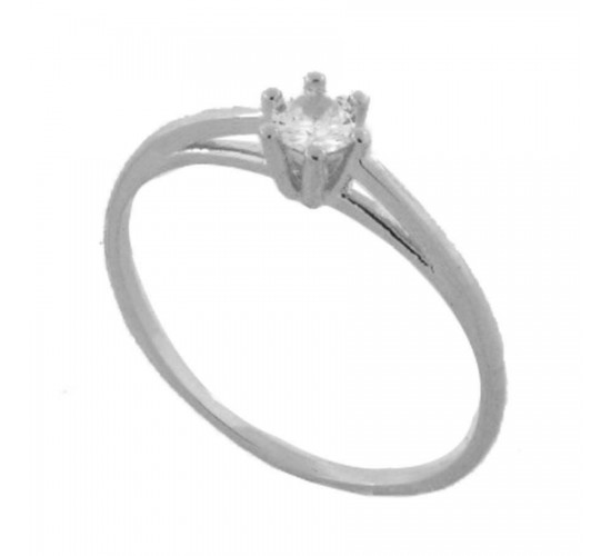 Anel solitario zirconia cristal 3mm, aro liso, prata. 341491