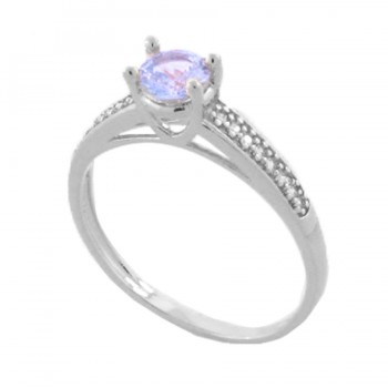 Anel solitartio azul claro 5mm zirconia cristal nas laterais, prata. 341494
