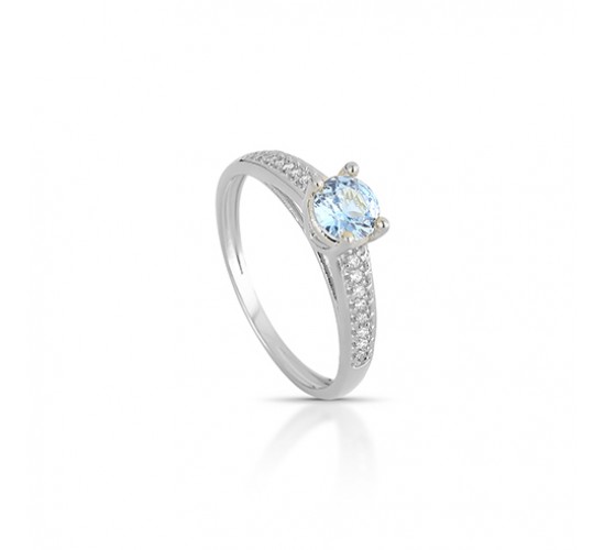Anel solitartio azul claro 5mm zirconia cristal nas laterais. 341494