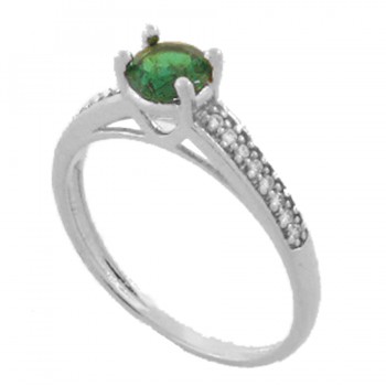Anel solitario verde esmeralda 5mm com laterais zirconia cristal, prata. 341495