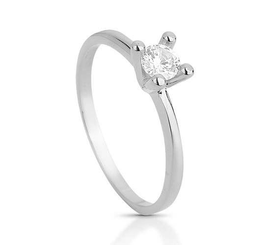 Anel solitario zirconia cristal 4mm, prata. 341502