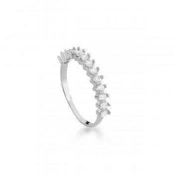 Anel meia aliança zirconia cristal 2mm, prata. 3415030