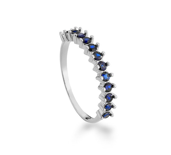 Anel meia aliança zirconia azul safira 2mm, prata. 3415032