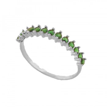 Anel meia aliança zirconia verde esmeralda 2mm, prata. 3415038