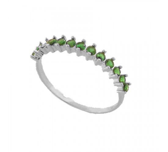 Anel meia aliança zirconia verde esmeralda 2mm, prata. 3415038