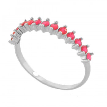 Anel meia aliança zirconia vermelho rubi 2mm, prata. 3415039