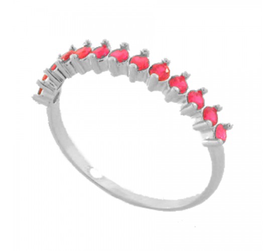 Anel meia aliança zirconia vermelho rubi 2mm, prata. 3415039