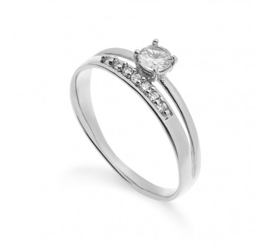 Anel solitario 4mm 2 aros zirconia branca, prata. 3415040